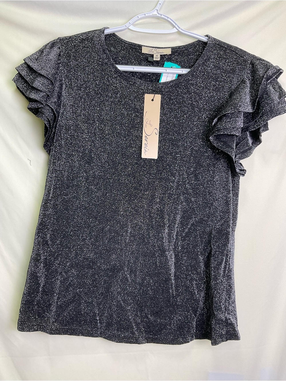 Les Serein Sammie Lurex Ruffle Sleeve Knit Top - Black
